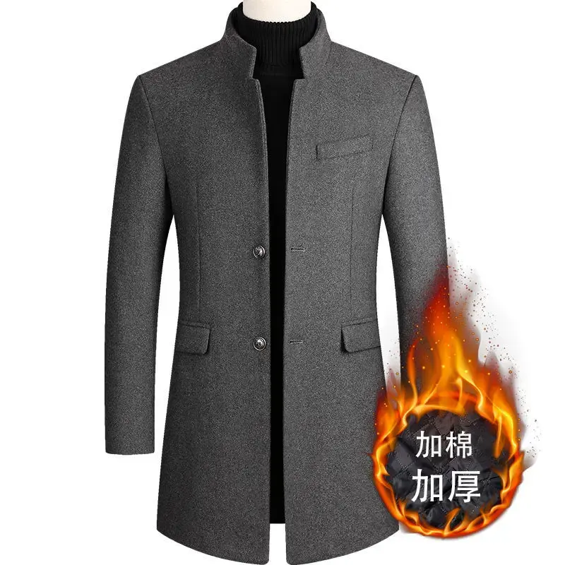 New Winter Men Cashmere Trench Coats Wool Blends Long Jackets  Autumn Warm Coats Male Business Casual Trench Coats Size 4XL