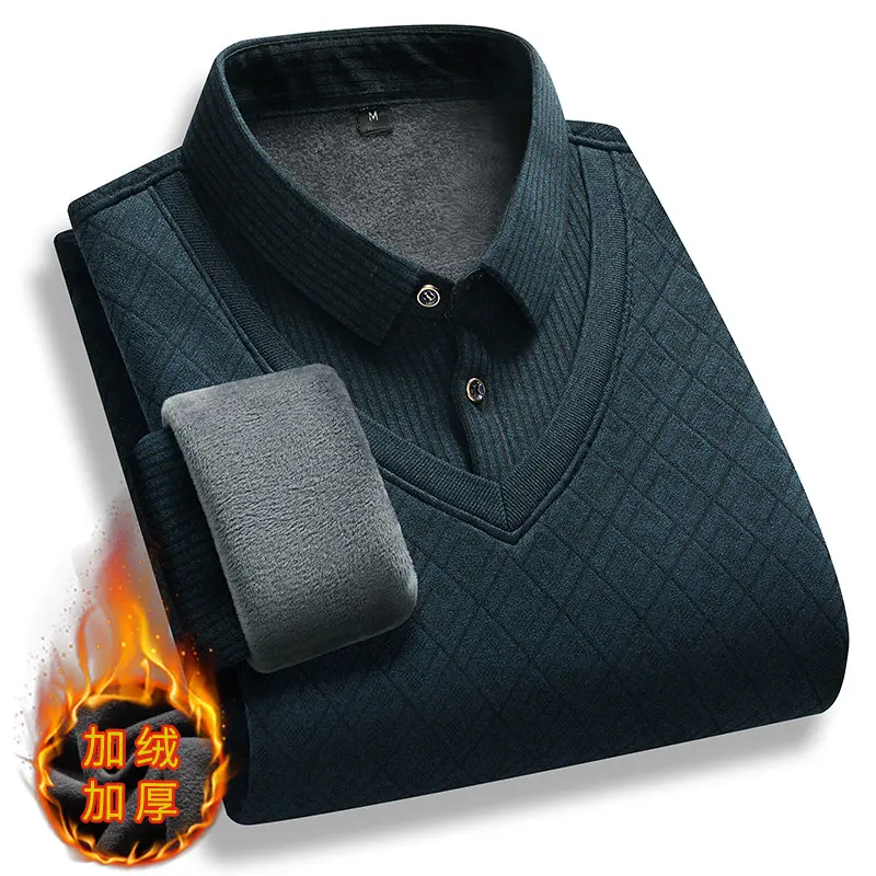 New Autumn Men Stripe Casual Twinset Shirts Sweaters Man Outwear Knitted Pullovers Male Fleece Warm Fake Two Pieces Sweaters 4XL