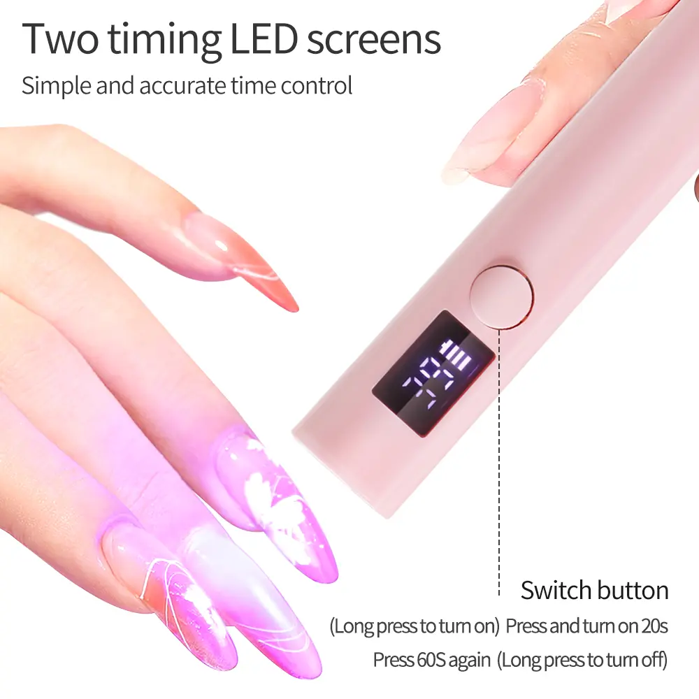 LINMANDA Handheld Gel Nails Light USB Rechargeable Small Digital Display Portable Nail Dryer Lamp for Nail Polish Curing