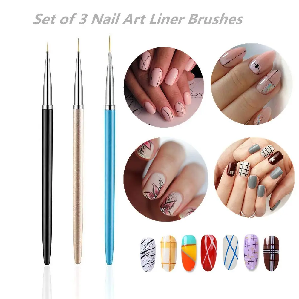 LINMANDA 3Pcs Nail Art Drawing Pens Manicure Brushes for Plotting Tools Flexible Tips for Professional and Home Use Convenient