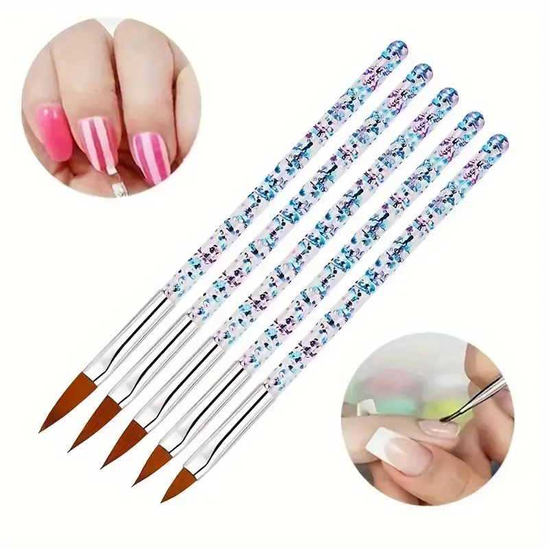 LINMANDA 10 Pcs Nail Art Brush Pens Acrylic UV Gel Glitter Drawing Painting Brushes Crystal Handle Nylon Hair Pens Nails Tools