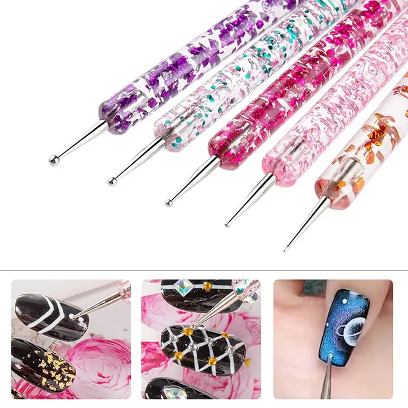 LINMANDA 10 Pcs Nail Art Brush Pens Acrylic UV Gel Glitter Drawing Painting Brushes Crystal Handle Nylon Hair Pens Nails Tools