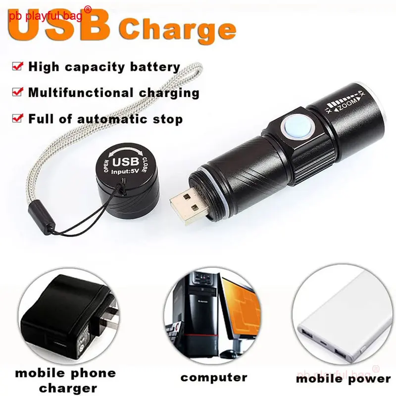 Outdoor Sport 395nm Purple Flashlight USB Charging LED UV Lamp Tactical Waterproof Mini Portable Toy Equipment parts QG427