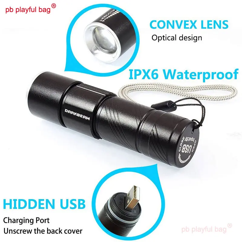 Outdoor Sport 395nm Purple Flashlight USB Charging LED UV Lamp Tactical Waterproof Mini Portable Toy Equipment parts QG427