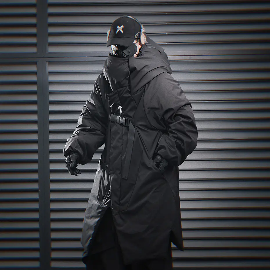 Men Winter Jackets Long Windbreaker Coat Thicken Warm Parkas Techwear Streetwear Oversized Padded Jackets Hooded Outwear