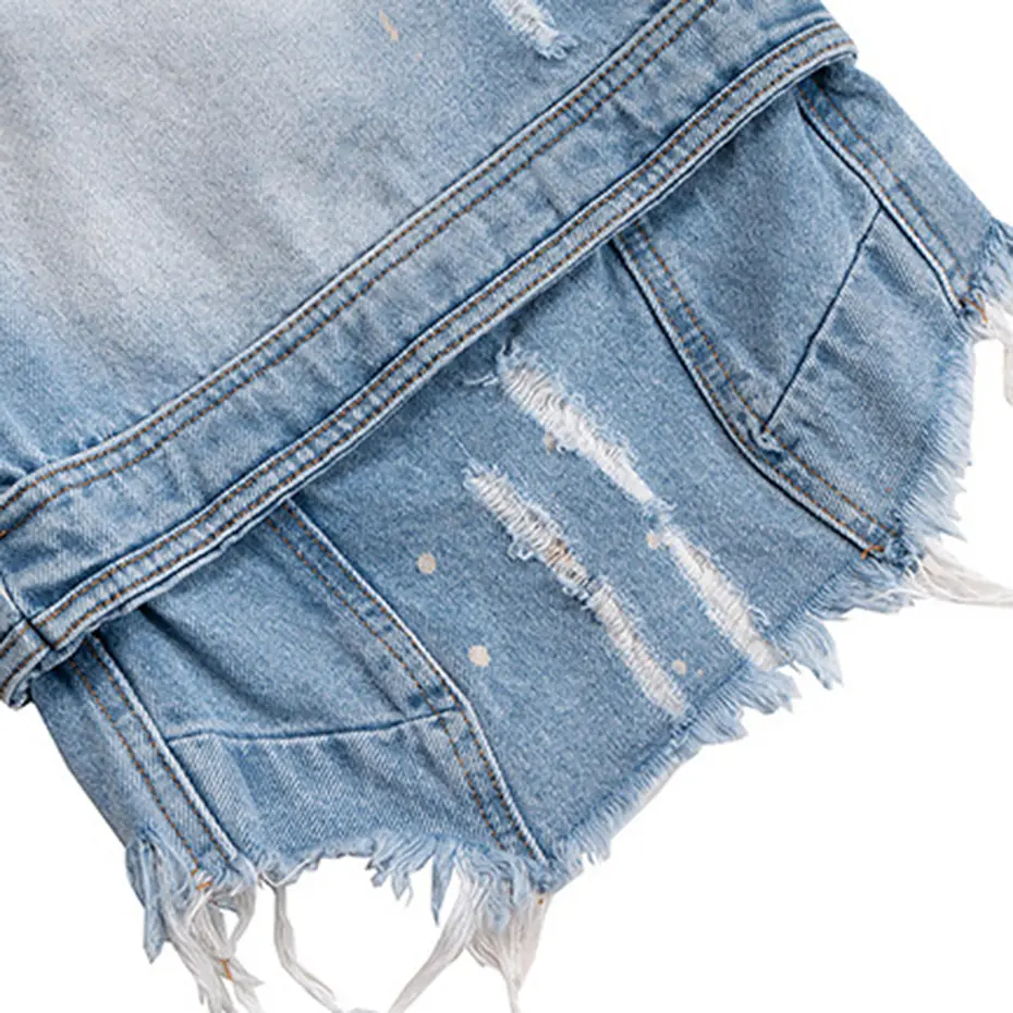 Streetwear Hip Hop Denim Shorts Ripped Patchwork Vintage Blue Jeans Shorts Wide Leg Loose Shorts Unisex