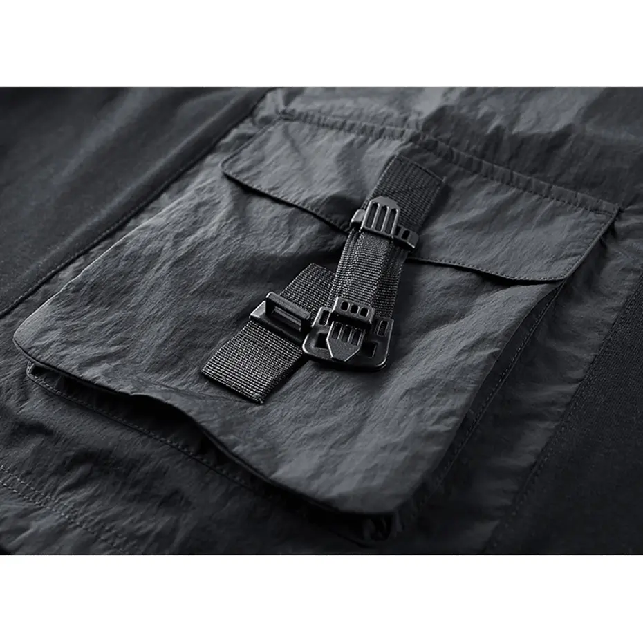 Techwear T Shirt for Men Side Pocket Tooling Tshirts Hip Hop Streetwear Hip Hop T-shirt Summer Harajuku Cotton Top Tee