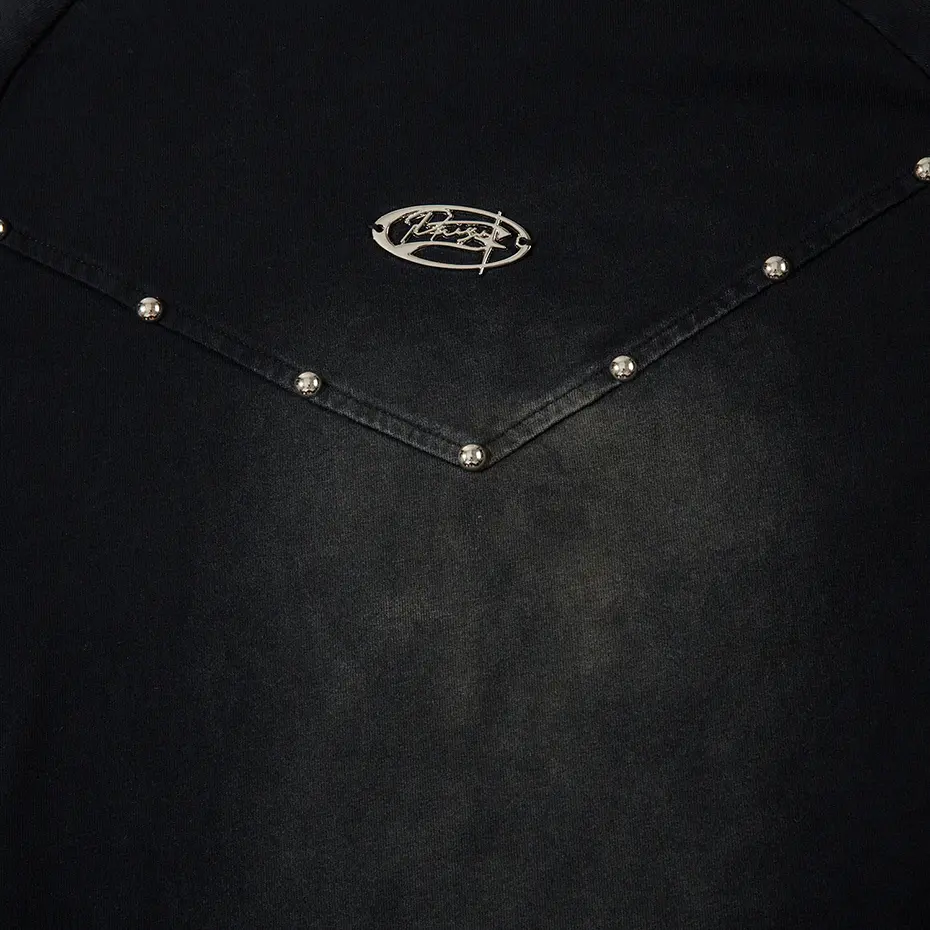 Punk Rivet T Shirts Patchwork Tee Tops 2024 Men Vintage Oversized Harajuku Hip Hop Streetwear T-shirt Casual Loose Cotton Tshirt