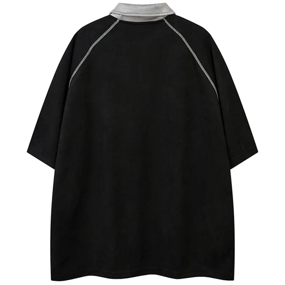 Letter Embroidery Suede T Shirts Men 2025 Summer Loose Casual Tee Tops Streetwear Harajuku Oversized Hip Hop T-shirts