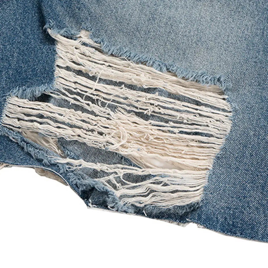 Summer Men's Ripped Denim Shorts Wide Leg Loose Blue Jeans Shorts Streetwear Harajuku Hip Hop Oversized Denim Shorts