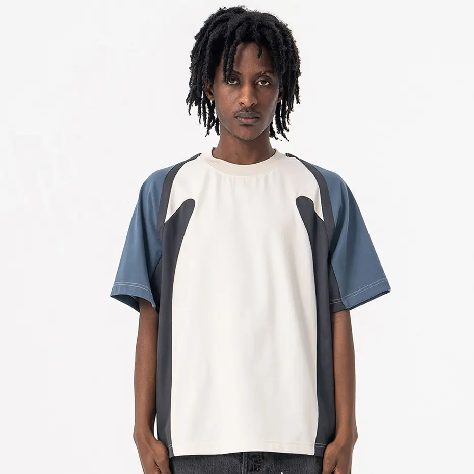 2025 Men Streetwear Hip Hop Tshirt Harajuku Oversized T-shirt Summer Casual Loose Tee Tops Color Block Patchwork T Shirt