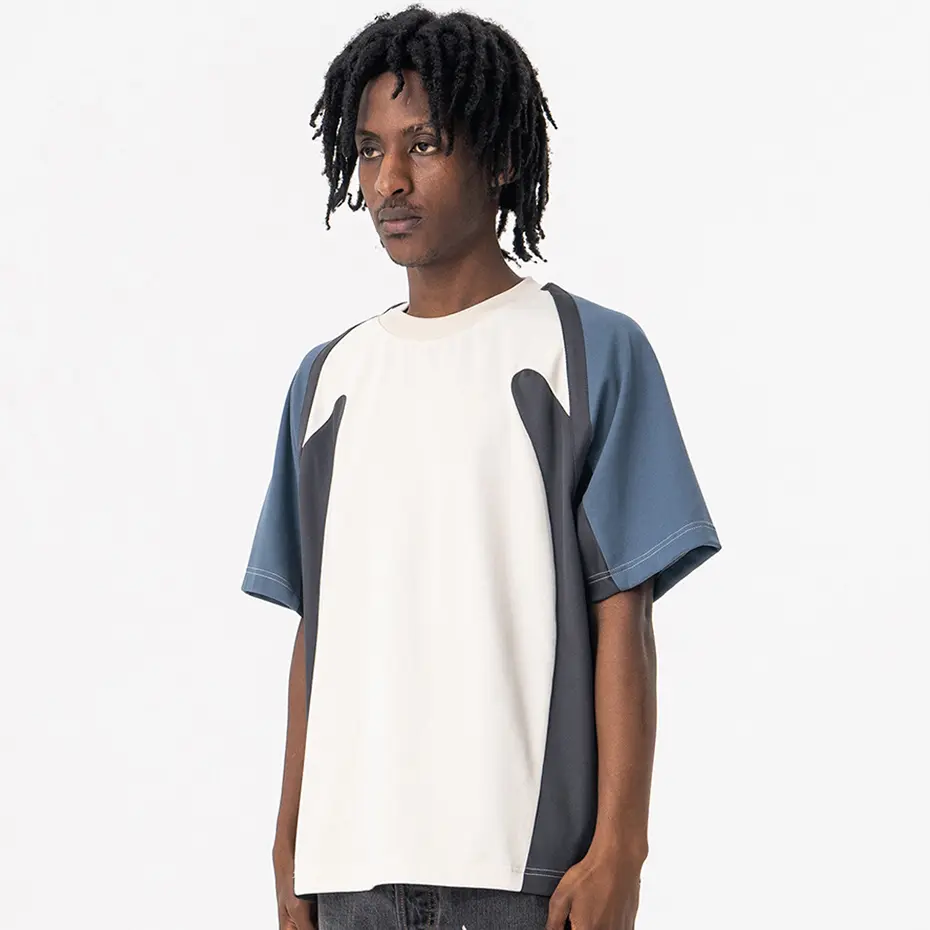 2025 Men Streetwear Hip Hop Tshirt Harajuku Oversized T-shirt Summer Casual Loose Tee Tops Color Block Patchwork T Shirt