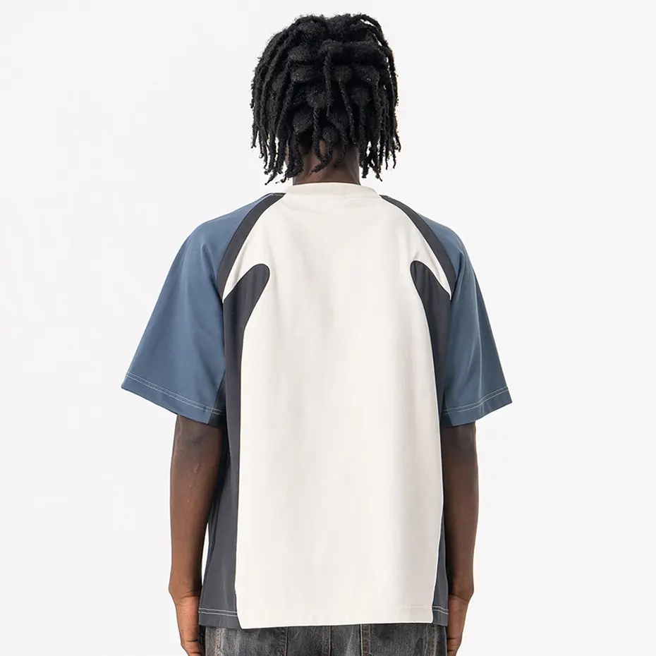 2025 Men Streetwear Hip Hop Tshirt Harajuku Oversized T-shirt Summer Casual Loose Tee Tops Color Block Patchwork T Shirt