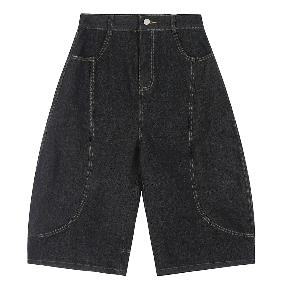Men Summer Denim Shorts Loose Casual Jeans Shorts Streetwear Harajuku Oversized Hip Hop Shorts Black Blue for Male