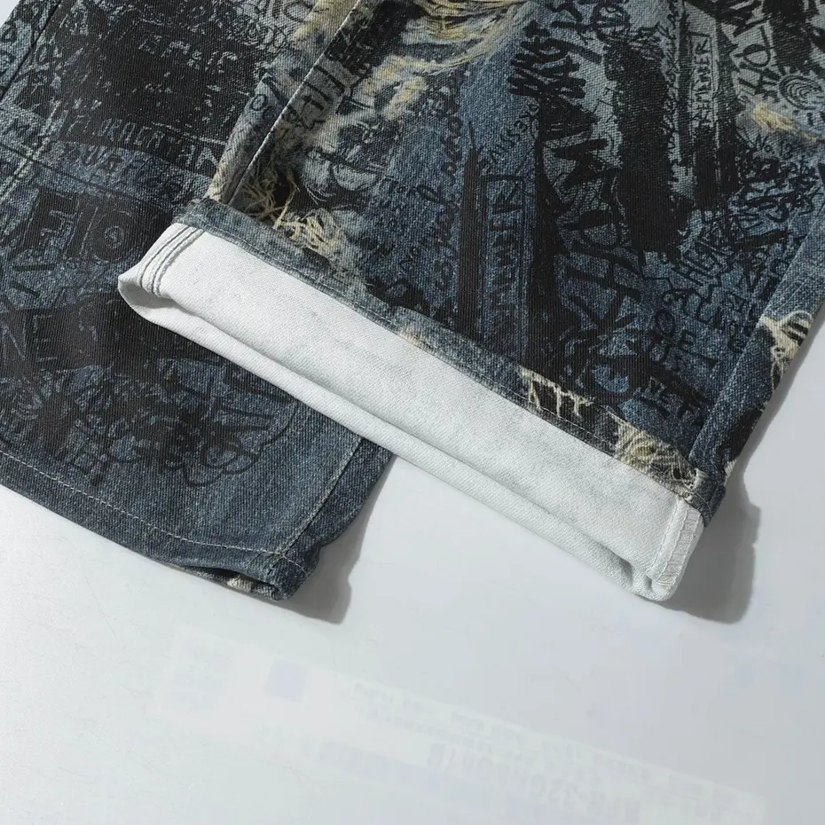 Distressed Ripped Graphic Jeans Streetwear Harajuku Hip Hop Baggy Jeans Men Loose Straight Denim Pants Vintage Jeans Trousers