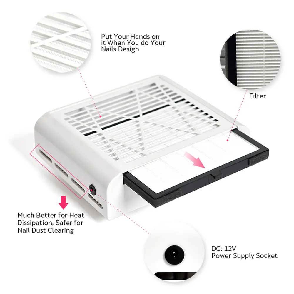 LINMANDA Nail Dust Collector Strong Suction Dust Extractor Fan Collector No-Spilling Filter 40w Power 45000 Rpm Vacuum Cleaner