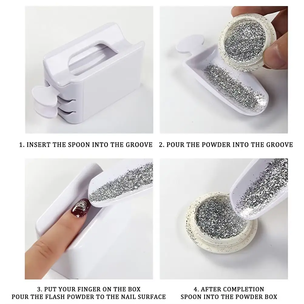 LINMADA Nail Powder Recycling Box With Scoop Nail Art Box Nail Art Accessories Makeup Tool Powder Glitter Saver and Nail Brush