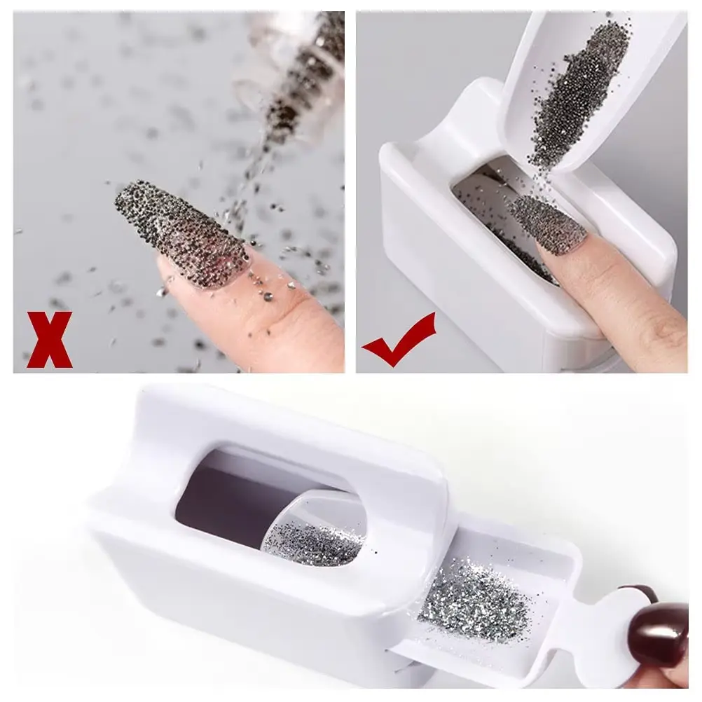 LINMADA Nail Powder Recycling Box With Scoop Nail Art Box Nail Art Accessories Makeup Tool Powder Glitter Saver and Nail Brush