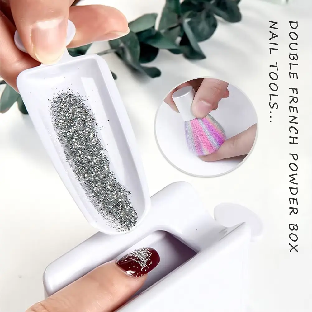 LINMADA Nail Powder Recycling Box With Scoop Nail Art Box Nail Art Accessories Makeup Tool Powder Glitter Saver and Nail Brush