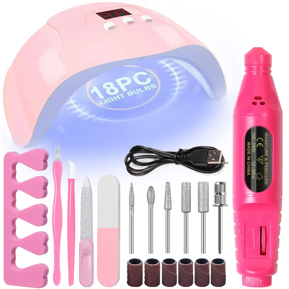 LINMANDA 3 Sets Different Nail Art Kits Starter Kit Nail Art Gadgets with Nail Polisher U V Lamp Home Salon Gift for Beginners