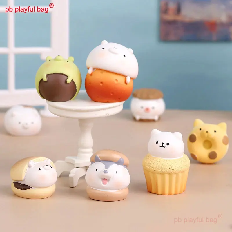 Cute Mini Doll Cat Dog Cake Baking Animal Series Action Figure Kids Toy Christmas Gift Collect Resin Ornament Model HG225