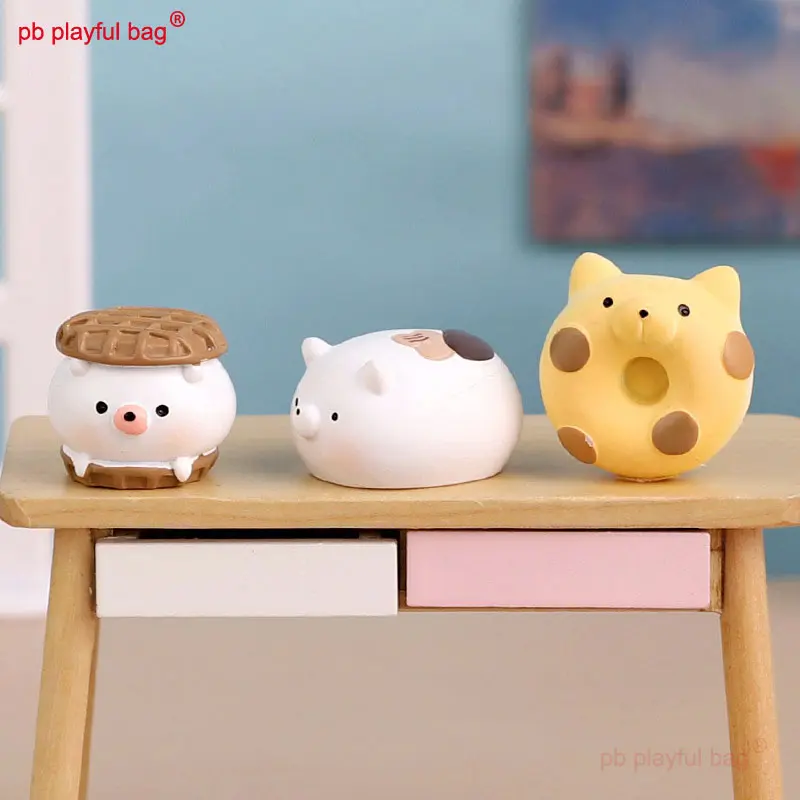 Cute Mini Doll Cat Dog Cake Baking Animal Series Action Figure Kids Toy Christmas Gift Collect Resin Ornament Model HG225