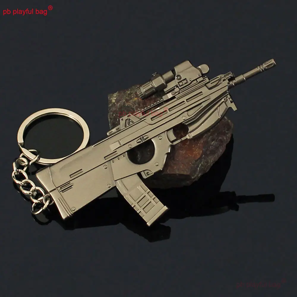 9cm F2000 Rifle Model Metal Toy Gun Pendant Keychain Action Figure CS Game Weapon Peripherals Kids Christmas Gifts ZG391