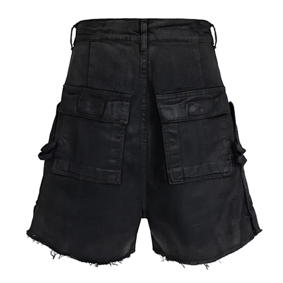 Side Pockets Denim Shorts Men's Summer Loose Casual Jeans Shorts Black Wide Leg Shorts for Male