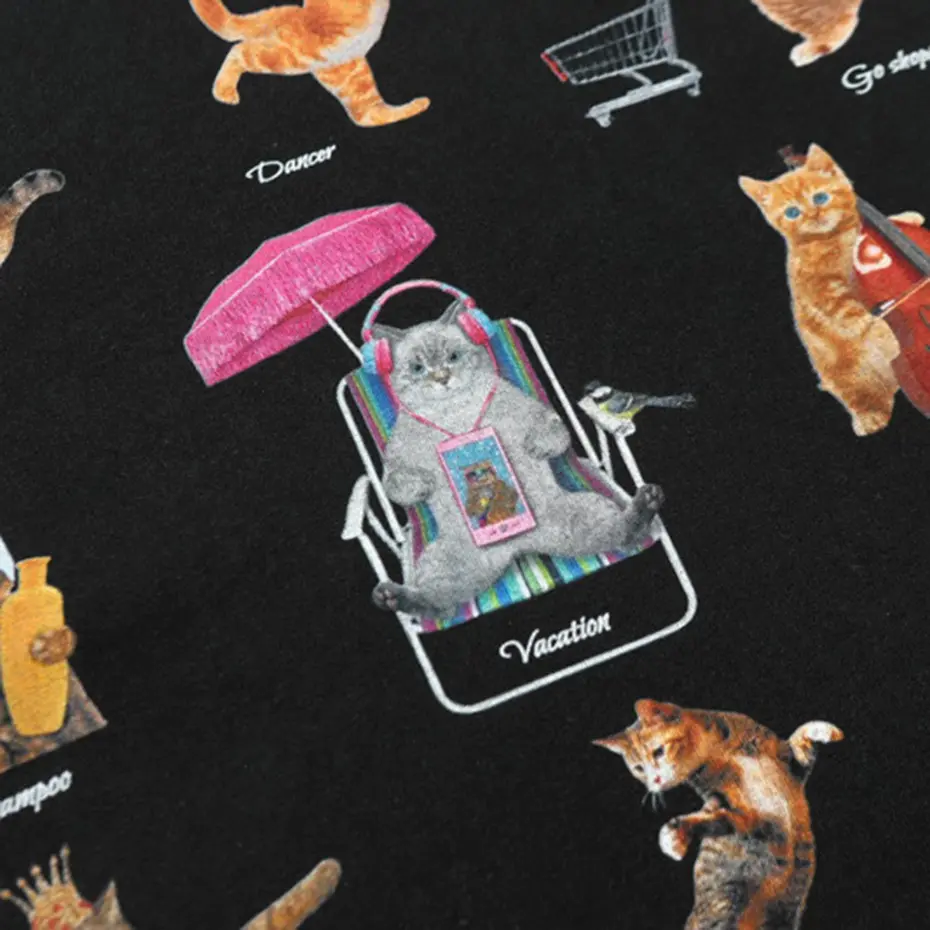 Funny Cat Graphic T Shirts Men Streetwearw Harajuku Hip Hop Oversized T-shirts Summer Loose Vintage Tshirt Tee Tops