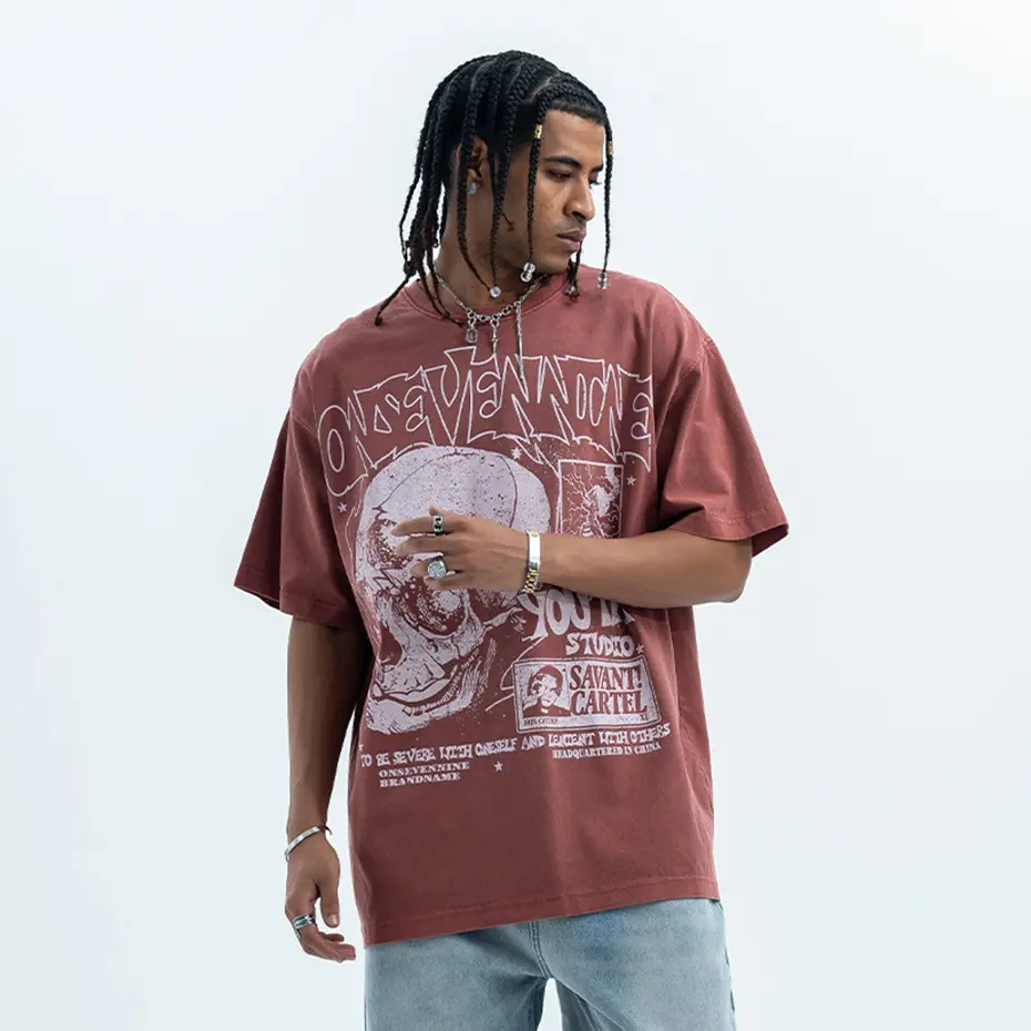 Washed Vintage Skulls Graphic T Shirts Men Streetwear Harajuku Oversized Hip Hop T-shirt Summer Casual Loose Cotton Tee Tops