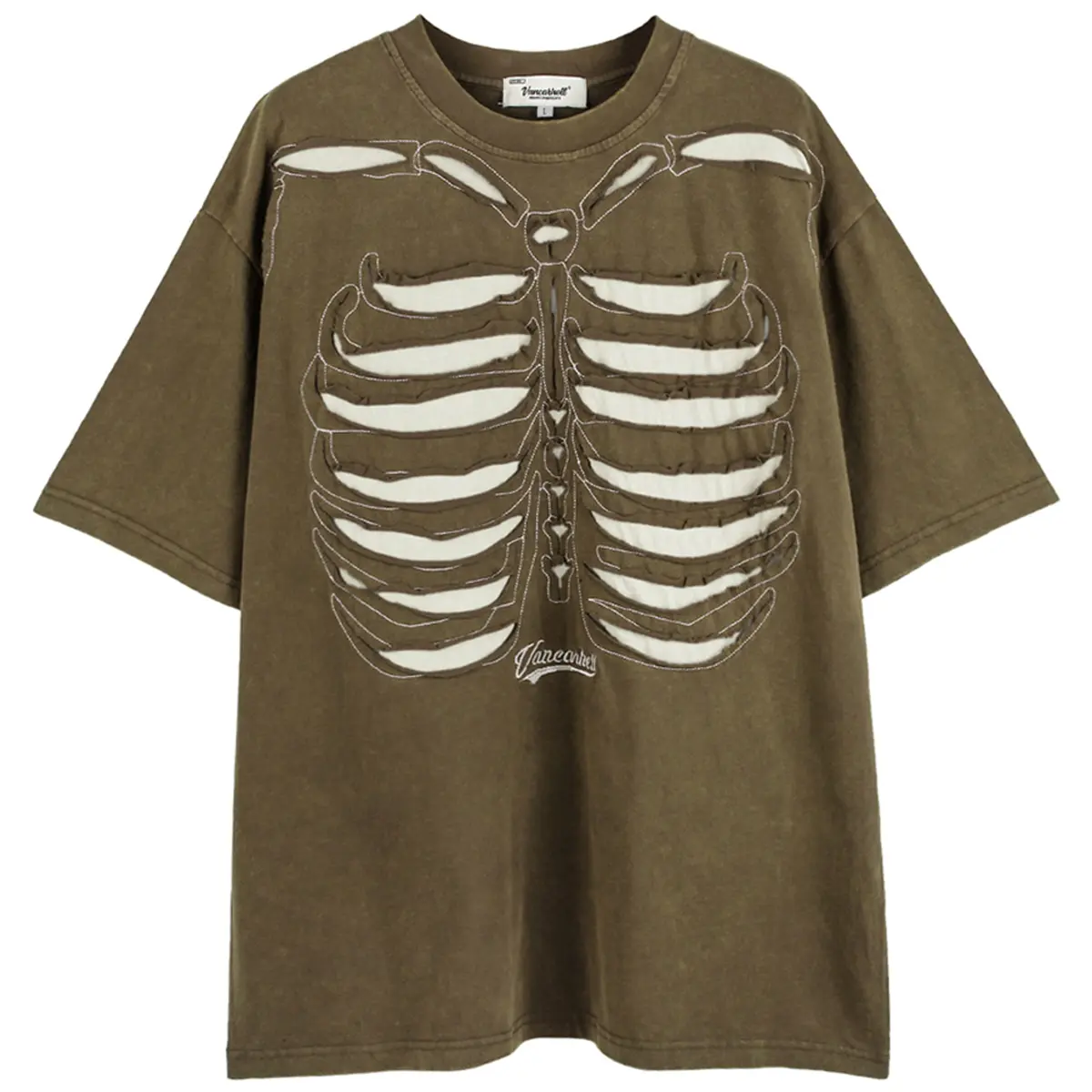 Skeleton Ripped Punk T Shirts Men Harajuku Streetwear Hip Hop T-shirts 2023 Summer Cotton Loose Y2K Tee Shirt Tops Black