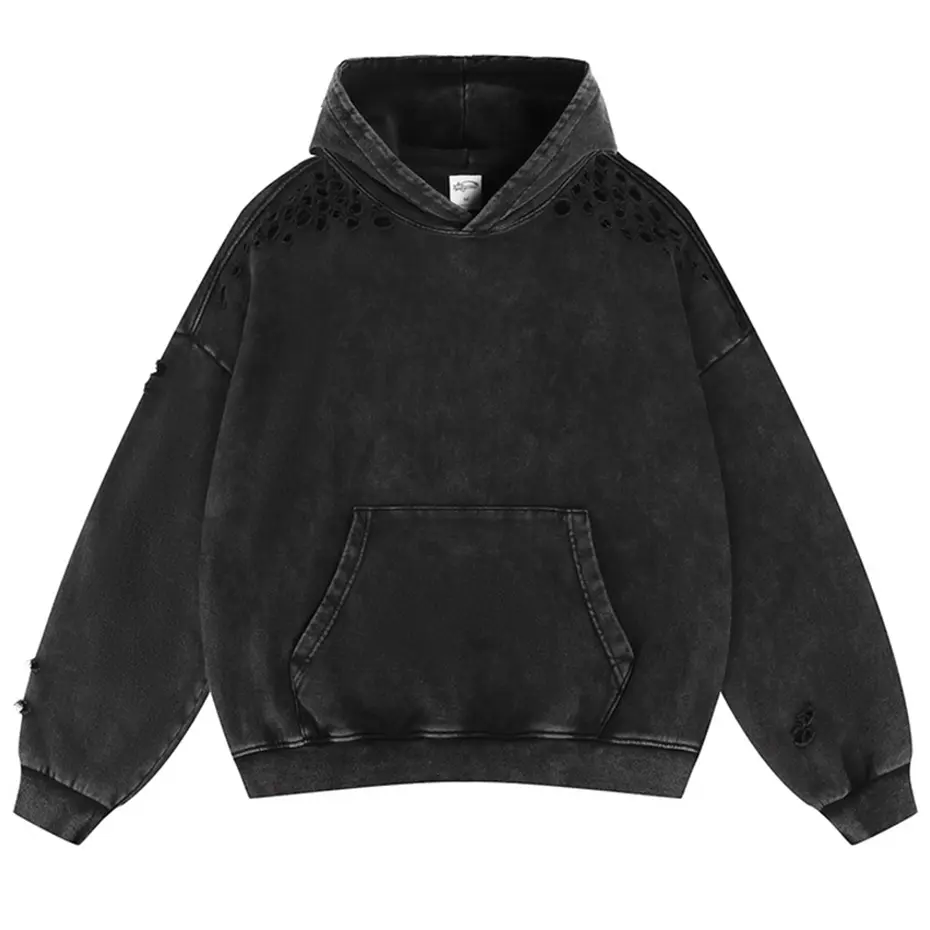 Vintage Ripped Hoodies Men's Streetwear Harajuku Hip Hop Oversized Hoodies Casual Loose Pullover Sweatshirts