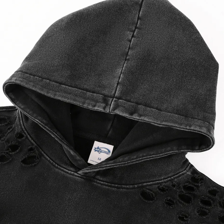 Vintage Ripped Hoodies Men's Streetwear Harajuku Hip Hop Oversized Hoodies Casual Loose Pullover Sweatshirts