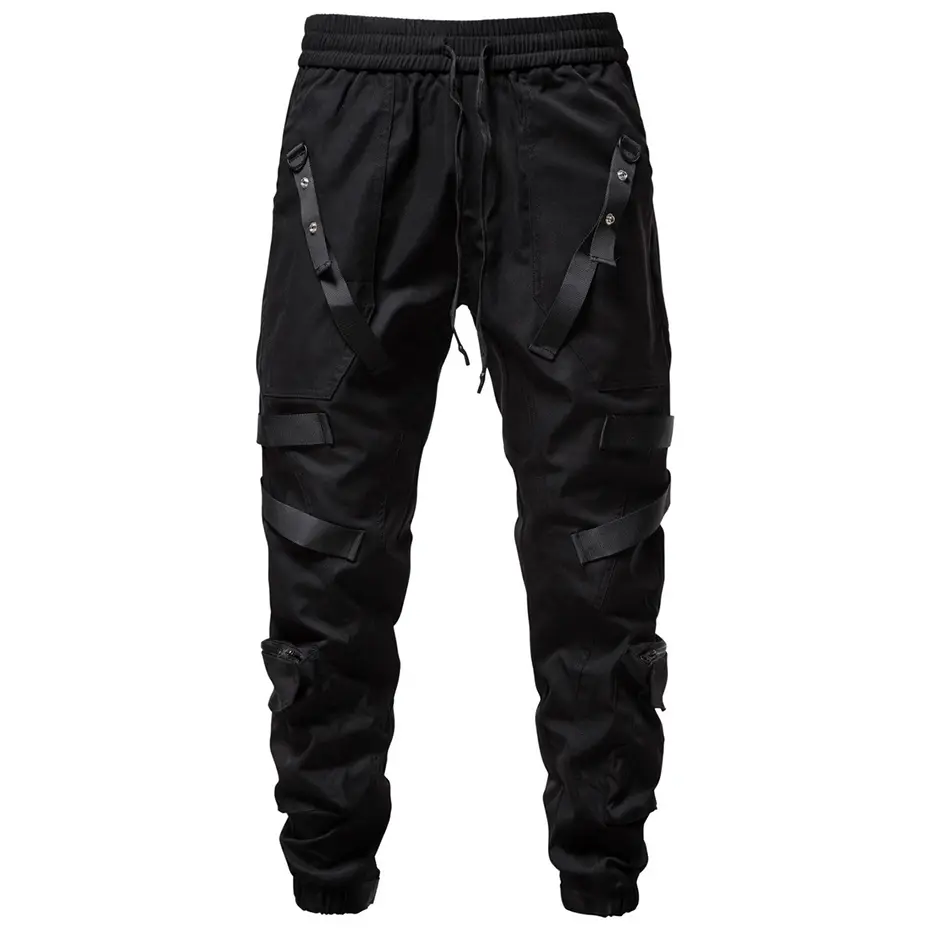 Fashion Ninja Pants Techwear Bandage Zipper Pockets Cargo Pants Joggers Men Black Hip Hop Streetwear Trousers