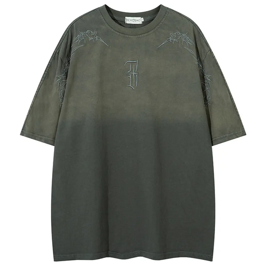 Men's Vintage T Shirt Graphic Embroidery Loose Cotton Tee Tops Streetwear Harajuku Hip Hop Oversized T-shirt