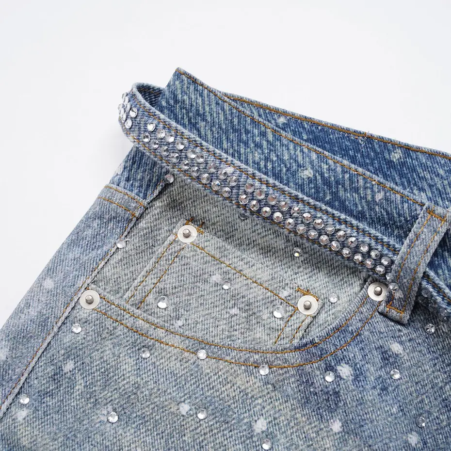 Rhinestone Jeans Hi Street Blue Baggy Jeans Men Loose Straight Denim Pants Streetwear Vintage Harajuku Jeans