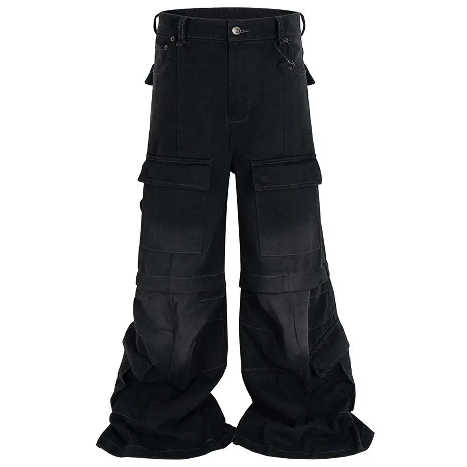 Vintage Blue Baggy Jeans Multi Pocket Loose Wide Leg Denim Pants Men Streetwear Harajuku Hip Hop Jeans