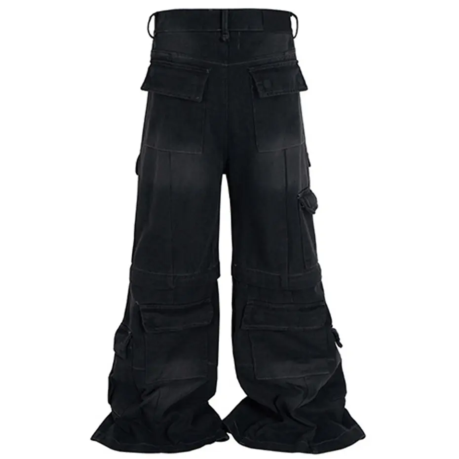 Vintage Blue Baggy Jeans Multi Pocket Loose Wide Leg Denim Pants Men Streetwear Harajuku Hip Hop Jeans