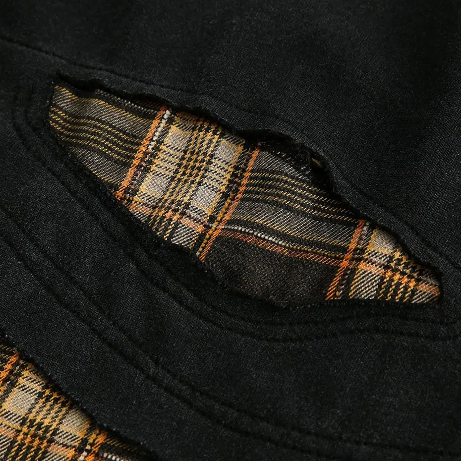 Plaid Splicing Sweatshirt Men Oversized Harajuku Hip Hop Streetwear Pullover Hoodie Fake Two Piece Loose Y2K Hoodie Male