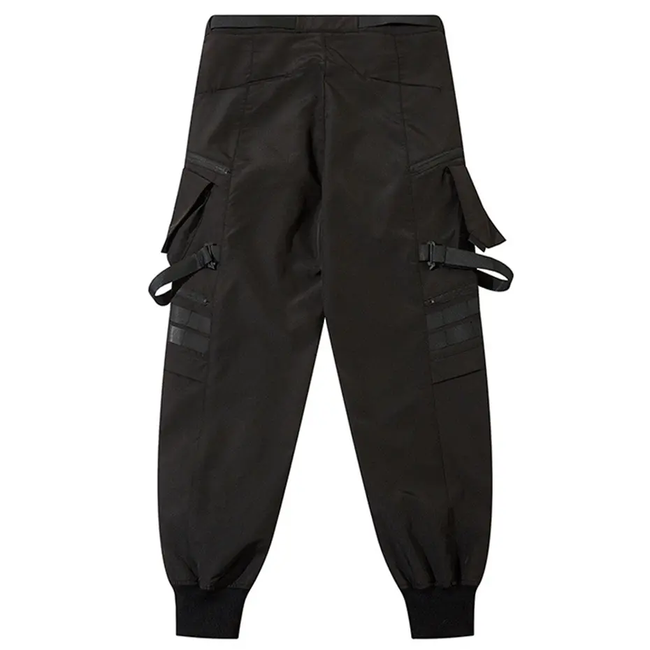 Punk Cargo Pants Men Multi Ribbon Pocket Splicing Ninja Pants Streetwear Joggers Men Black Hip Hop Sweatpants Trousers