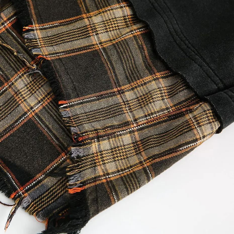 Plaid Splicing Sweatshirt Men Oversized Harajuku Hip Hop Streetwear Pullover Hoodie Fake Two Piece Loose Y2K Hoodie Male