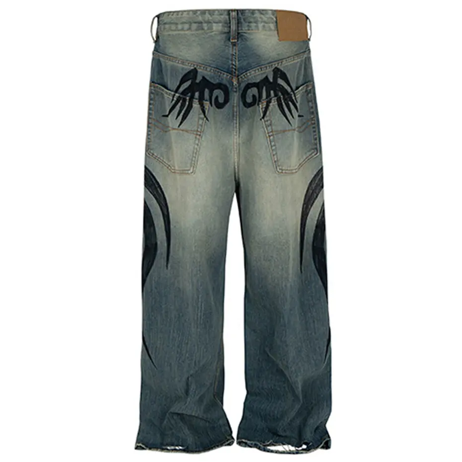 Vintage Baggy Jeans Men's Streetwear Harajuku Hip Hop Jeans Retro Blue Loose Straight Denim Pants