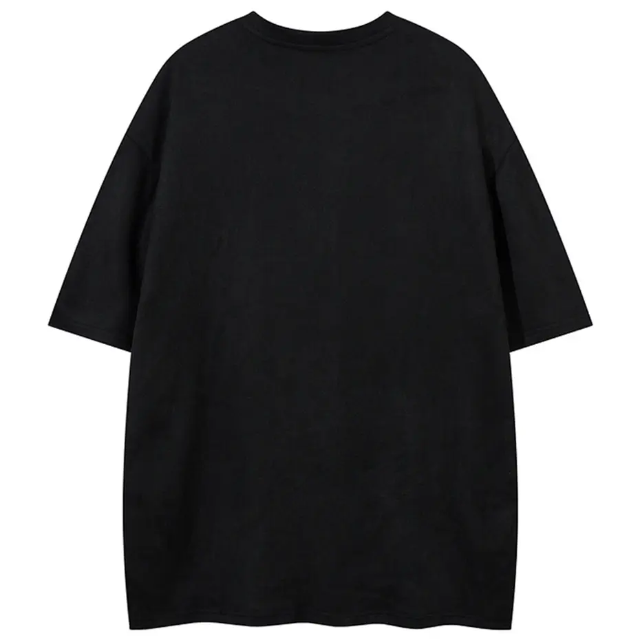 Wings Embroidery Suede T Shirts Men Streetwear Harajuku Hip Hop Oversized T-shirts Vintage Loose Short Sleeve Tee Tops