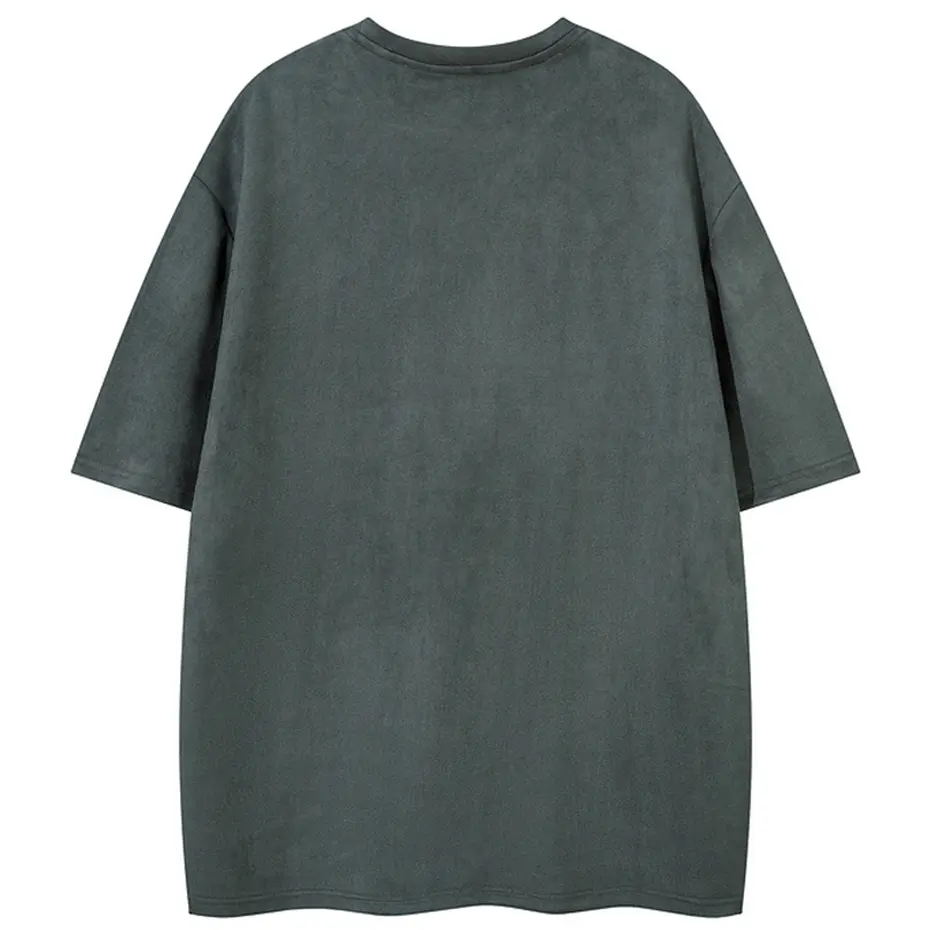 Wings Embroidery Suede T Shirts Men Streetwear Harajuku Hip Hop Oversized T-shirts Vintage Loose Short Sleeve Tee Tops