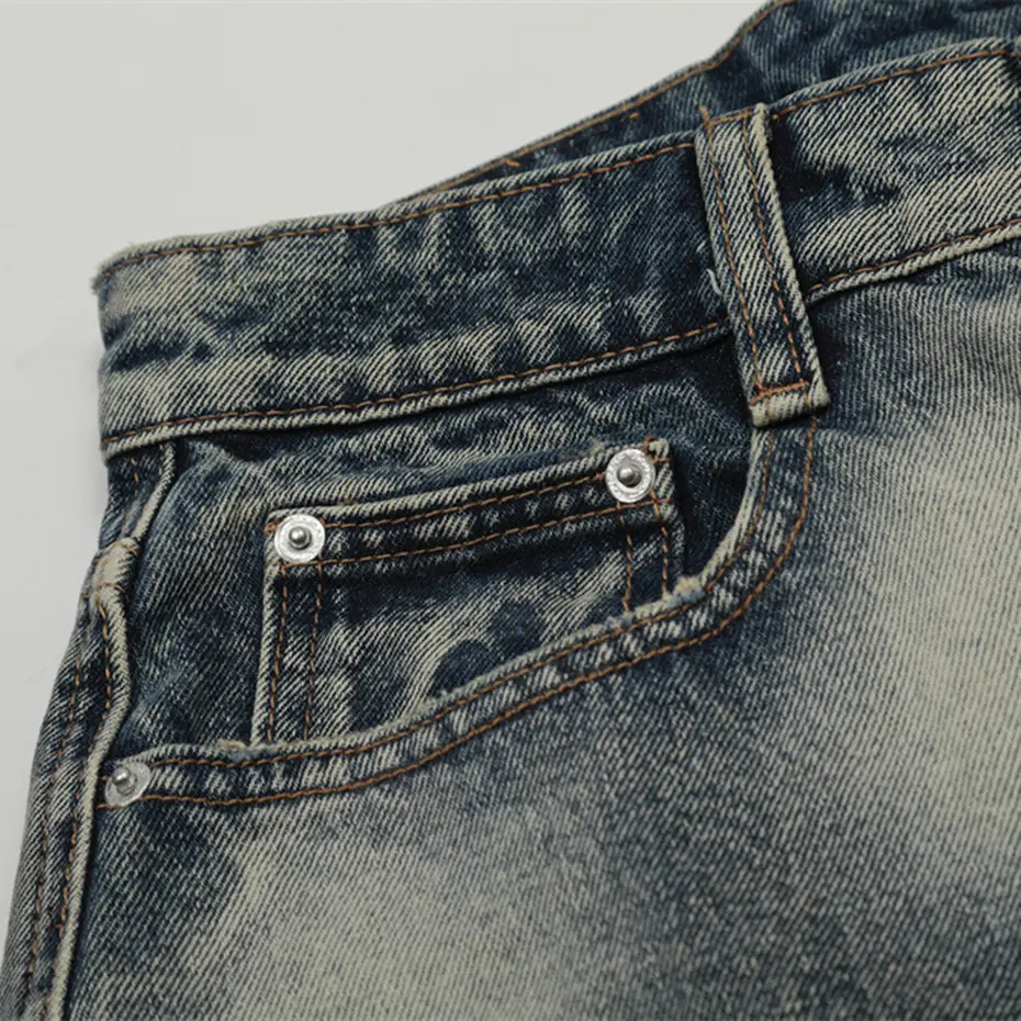 Hi Street Men Blue Denim Shorts Tie Dye Loose Wide Leg Jeans Shorts Streetwear Harajuku Hip Hop Oversized Denim Shorts