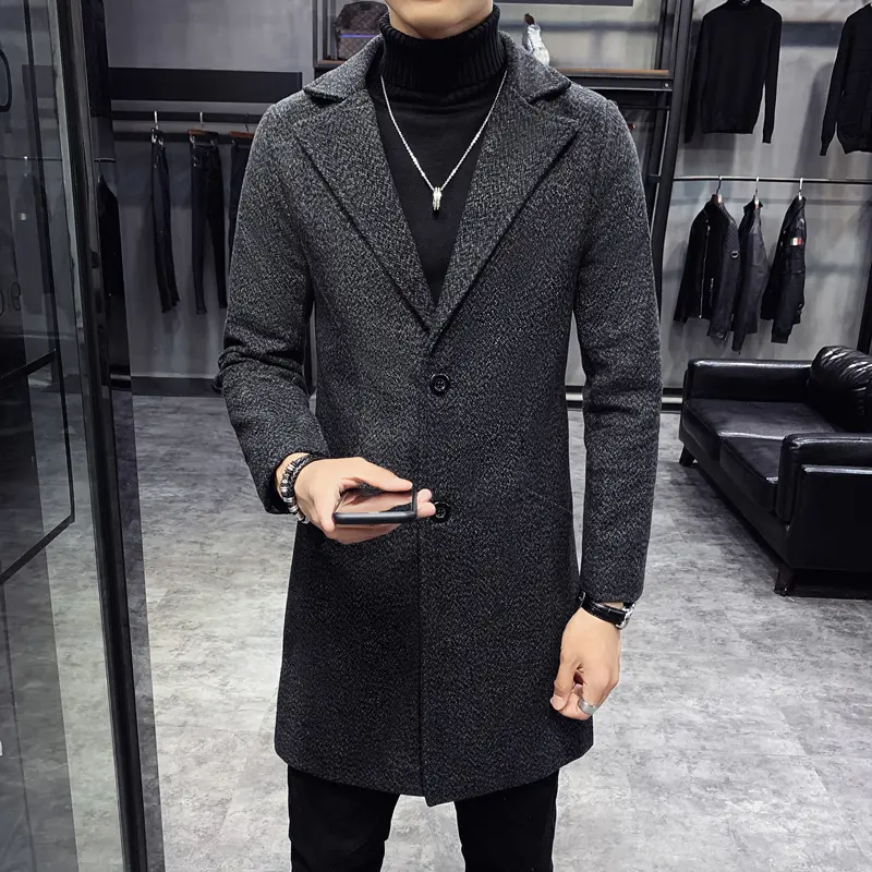 Men Winter Trench Coats Long Jackets Men Slim Fit Casual Wool Blends Business Casual Trench Thicker Warm Long Coats Size 5XL