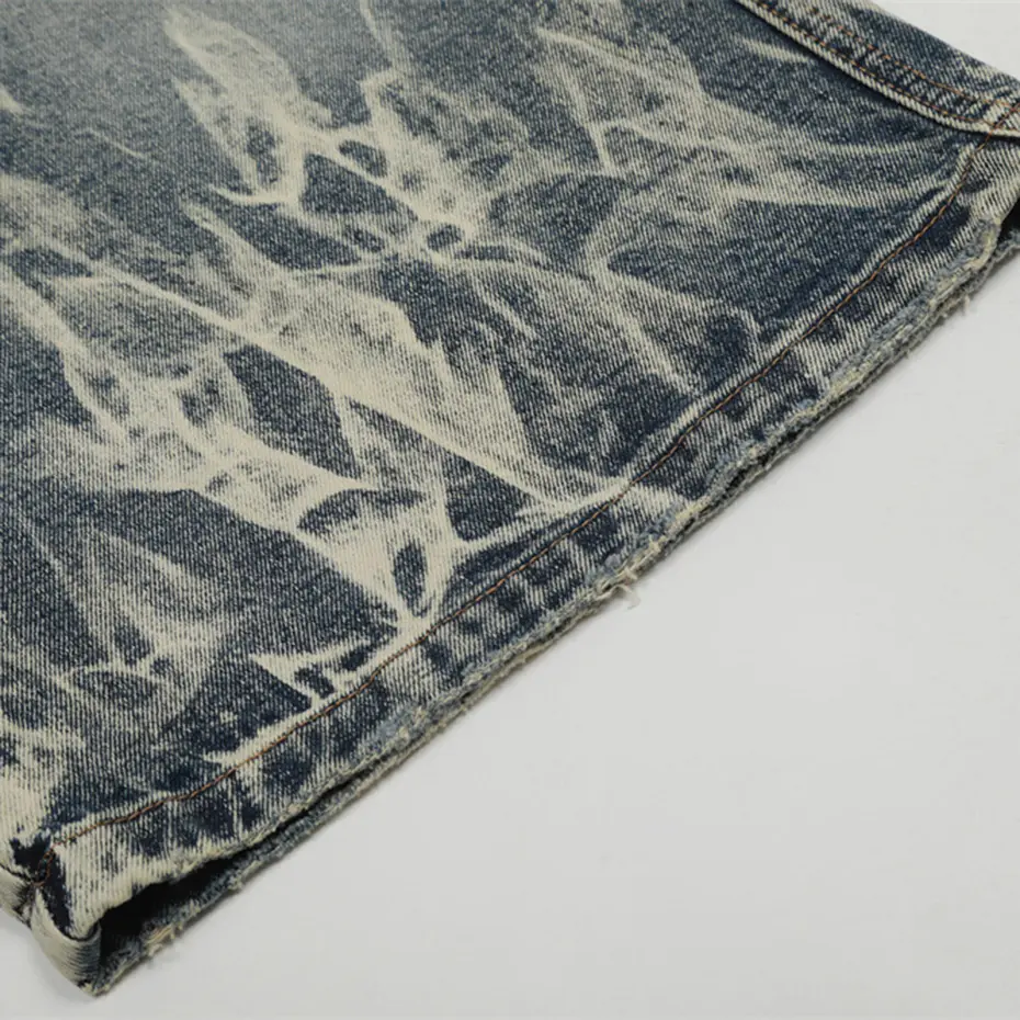 Hi Street Men Blue Denim Shorts Tie Dye Loose Wide Leg Jeans Shorts Streetwear Harajuku Hip Hop Oversized Denim Shorts