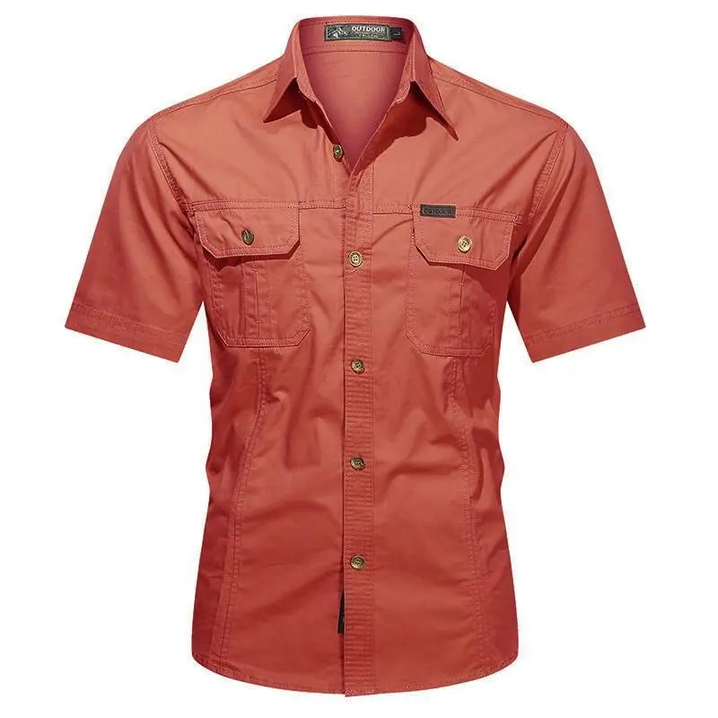 New Summer Men Multi-pockets Tooling Shirts Military Outdoor short-sleeved Shirts High Quality Male Cotton Casual Shirts Size 5X