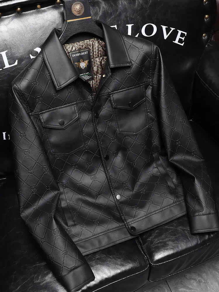 New Autumn Men Fashion Leather Jackets Slim Fit Casual Leather Coats Male Multiple pockets Good Quality Leather Jackets Size 3XL