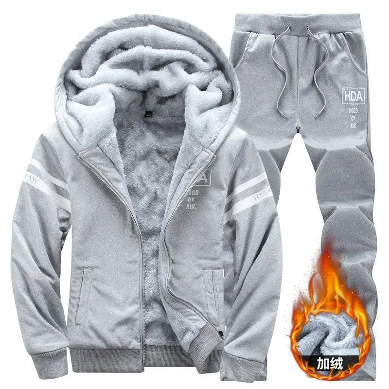 Men Winter Sweatsuit Thicker Warm Track Suit Sets New Fashion Men Hooded Sportswear Sweatshirts+Sweatpants Casual Loose Sets